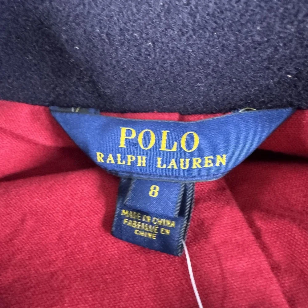 Polo Ralph Lauren Pea Coat Boys 8 Blue Wool Double Breasted Patch S815-0001